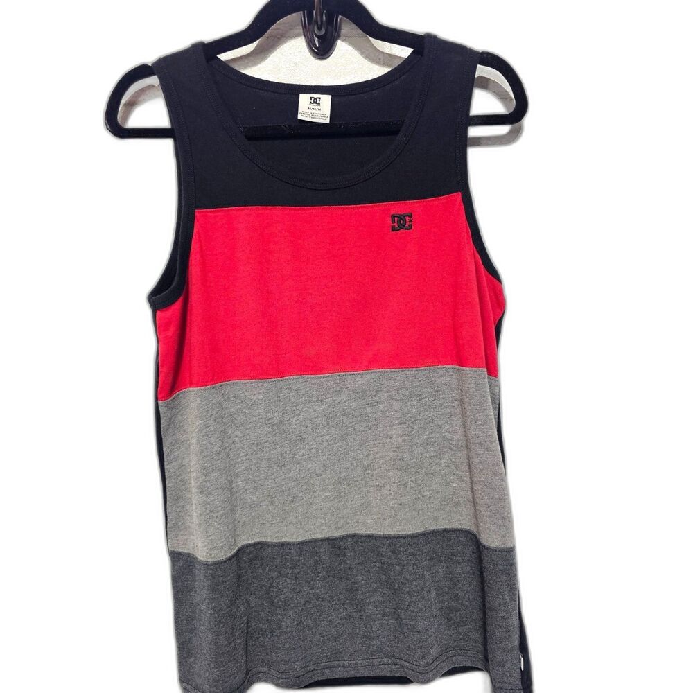 DC Shoes Tank Top Mens M Black Red Colorblock Striped Skater Streetwear - Picture 3 of 7